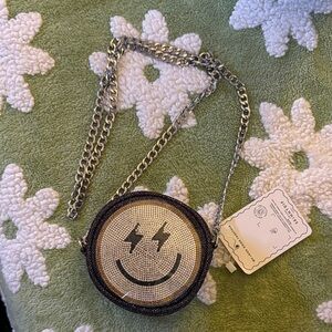 NWT Skinny Dip Smiley Face Rhinestone Chain Bag, plastic still on rhinestones